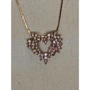 Vintage Crystal Rhinestone Heart Pendant Necklace Goldtlone Fashion Jewelry